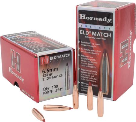 HORNADY ELD MATCH 6.5 CREEDMORE .264 123 GRAIN EXTREMELY LOW DRAG-MATCH 100 ROUNDS PER BOX - 26176