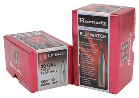 HORNADY ELD MATCH 30 CAL .308 168 GRAIN EXTREMELY LOW DRAG-MATCH 100 ROUNDS PER BOX - 30506