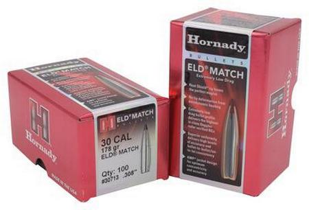 Hornady ELD Match 30 Cal .308 178 Grain Extremely Low Drag -Match 100 Rounds Per Box - 30713