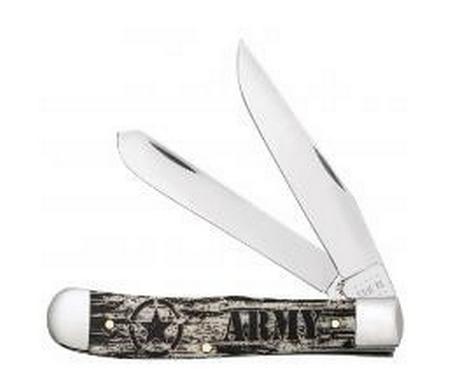 Case U.S. ARMY Logo Etched Naturaul Bone Trapper Stainless Pocket Knife