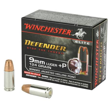 Winchester Defender Nickle Plated Brass 9mm+P 124 Grain BJHP | 20 Rounds