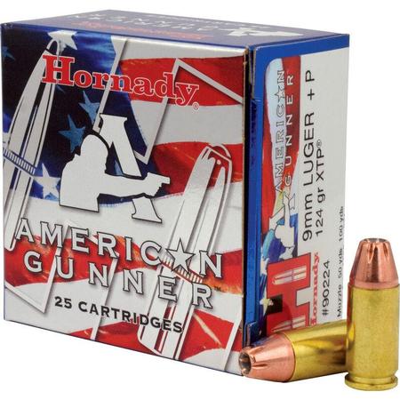 Hornady American Gunner 9mm Luger +P Ammunition 25 Rounds XTP JHP 124 Grains