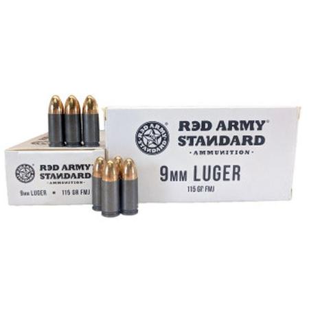 Red Army Standard 9mm Luger 115 Grain FMJ Steel Cased | 50 Rounds