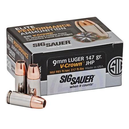 Sig Sauer Elite 9mm Luger V-Crown JHP 147 Grain | 20 Rounds