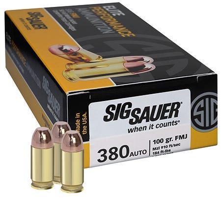 Sig Sauer Elite Performance Brass 380 ACP 100 Grain FMJ | 50 Rounds