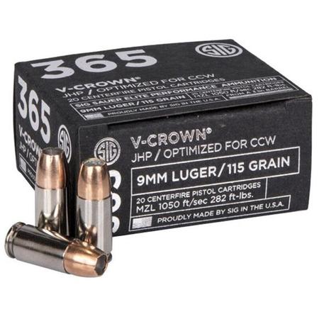 Sig Sauer Elite 9mm Luger V-Crown JHP 115 Grain | 20 Rounds