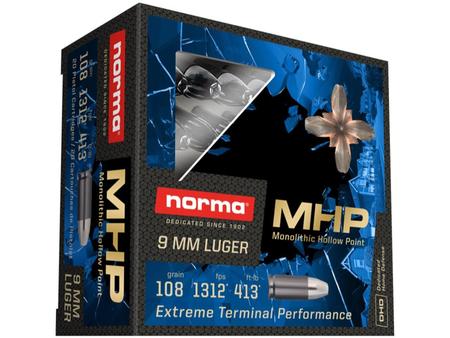 Norma Home Defense MHP Ammunition 9mm Luger 108 Grain Monolithic Hollow Point Lead Free Box of 20