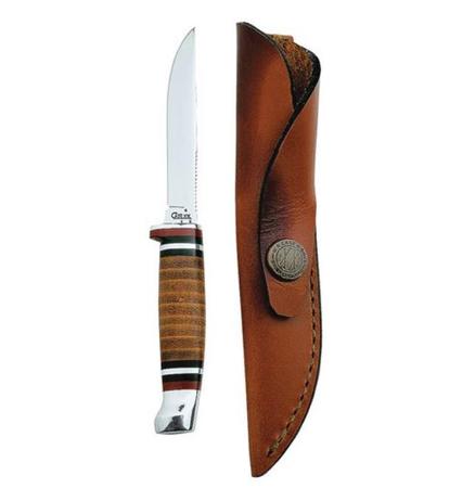 Case M3 Finn Hunter Fixed Blade - Clip Point - Leather Handles & Sheath