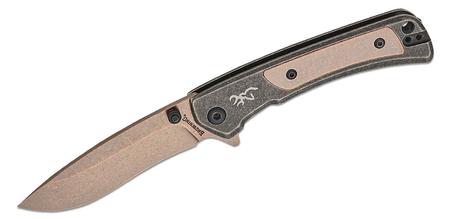 Browning Jericho Flipper - D2 Recurve Drop Point - Black Steel With Copper Inlay/Copper Wash Blade