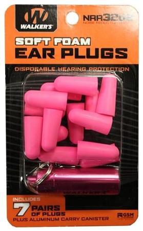 Walker's Foam Ear Plugs | Pink With Pink Canister | 7 Pairs