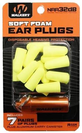 Walker's Foam Ear Plugs | Yellow With Orange Canister | 7 Pairs