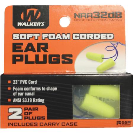 Walker's Corded Foam Ear Plugs | Yellow | 2 Per Pack