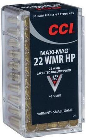 CCI Maxi-Mag 22 WMR 40 gr 1875 fps Jacketed Hollow Point