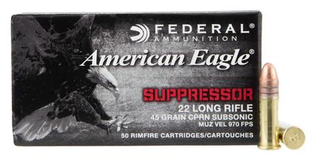 Federal AE22SUP1 American Eagle Suppressor 22 LR 45 gr Copper-Plated Solid Point 50 ROUNDS PER BOX