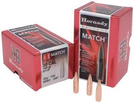 Hornady Match .308 Diameter 168 Grain Hollow Point Boattail 100 Per Box