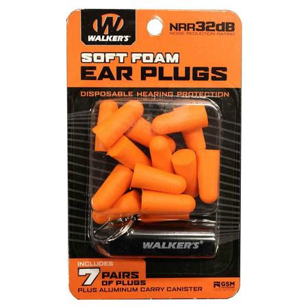 Walker's Soft Foam Neon Ear Plugs | Orange | 7 Pairs