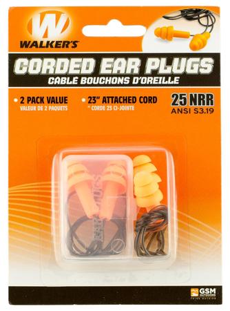 Walker's Corded Foam Ear Plugs | Orange With Black Cord | 2 Per Pack